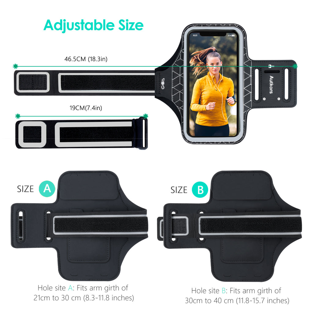 Autkors Running Armband for iPhone 14/14 Pro/13/13 Pro/12/12 Pro/11/11 Pro/XS/XR/X up to 6.1", Skin-Friendly Sweatproof Sports Phone Armband with Key and Headphone Slot-Perfect for Jogging, Gym
