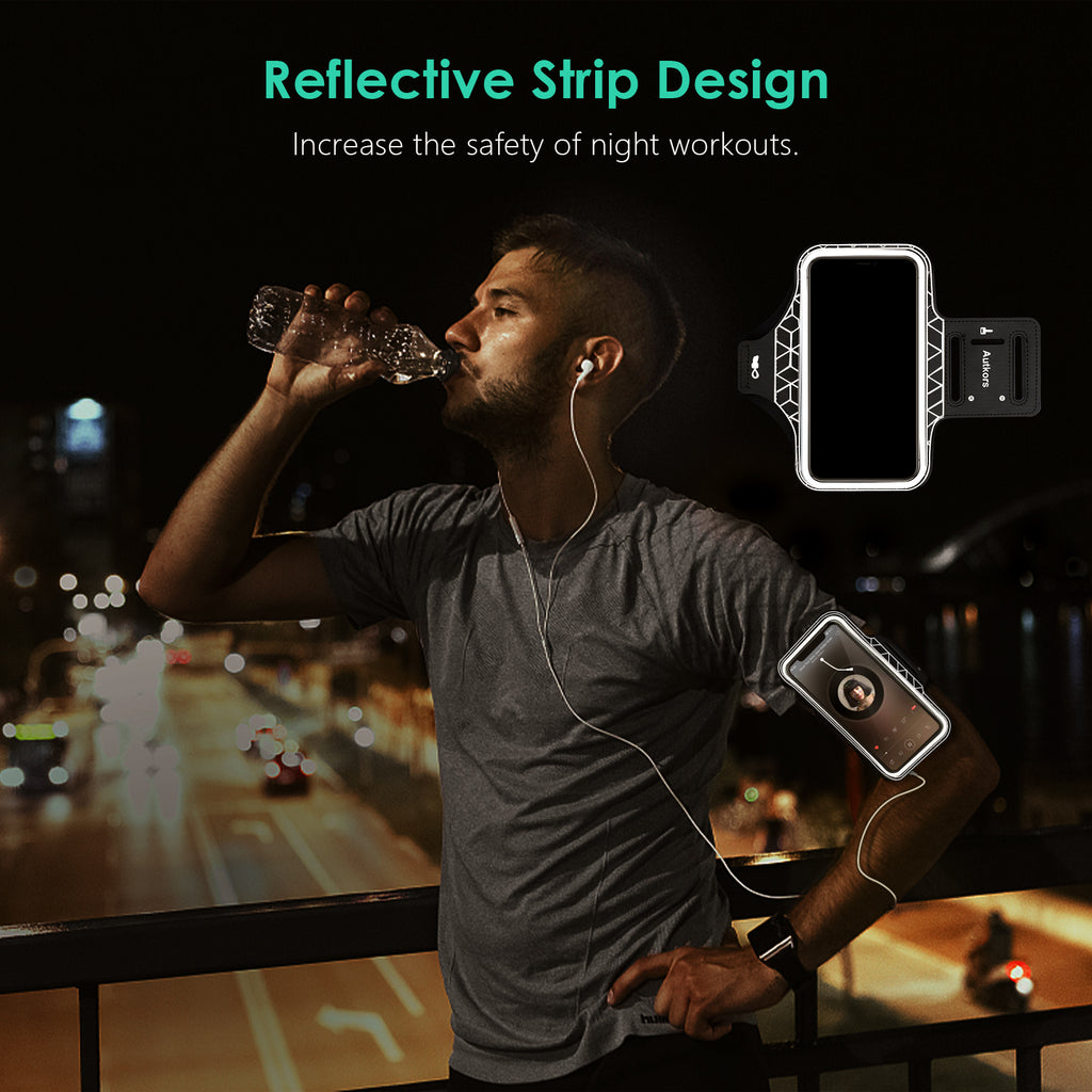 Autkors Running Armband for iPhone 14/14 Pro/13/13 Pro/12/12 Pro/11/11 Pro/XS/XR/X up to 6.1", Skin-Friendly Sweatproof Sports Phone Armband with Key and Headphone Slot-Perfect for Jogging, Gym