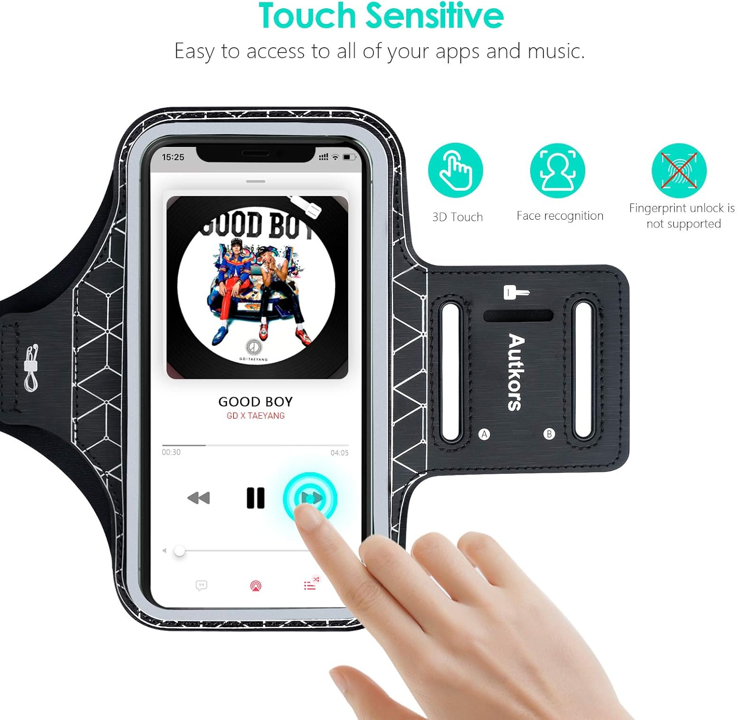 Autkors Running Armband for iPhone 13 Mini/iPhone 12 Mini/SE 2020/11 Pro/XS/X/8/7/6 Plus up to 5.8", Skin-Friendly Sweatproof Sports Phone Armband with Key and Headphone Slot-Perfect for Jogging, Gym