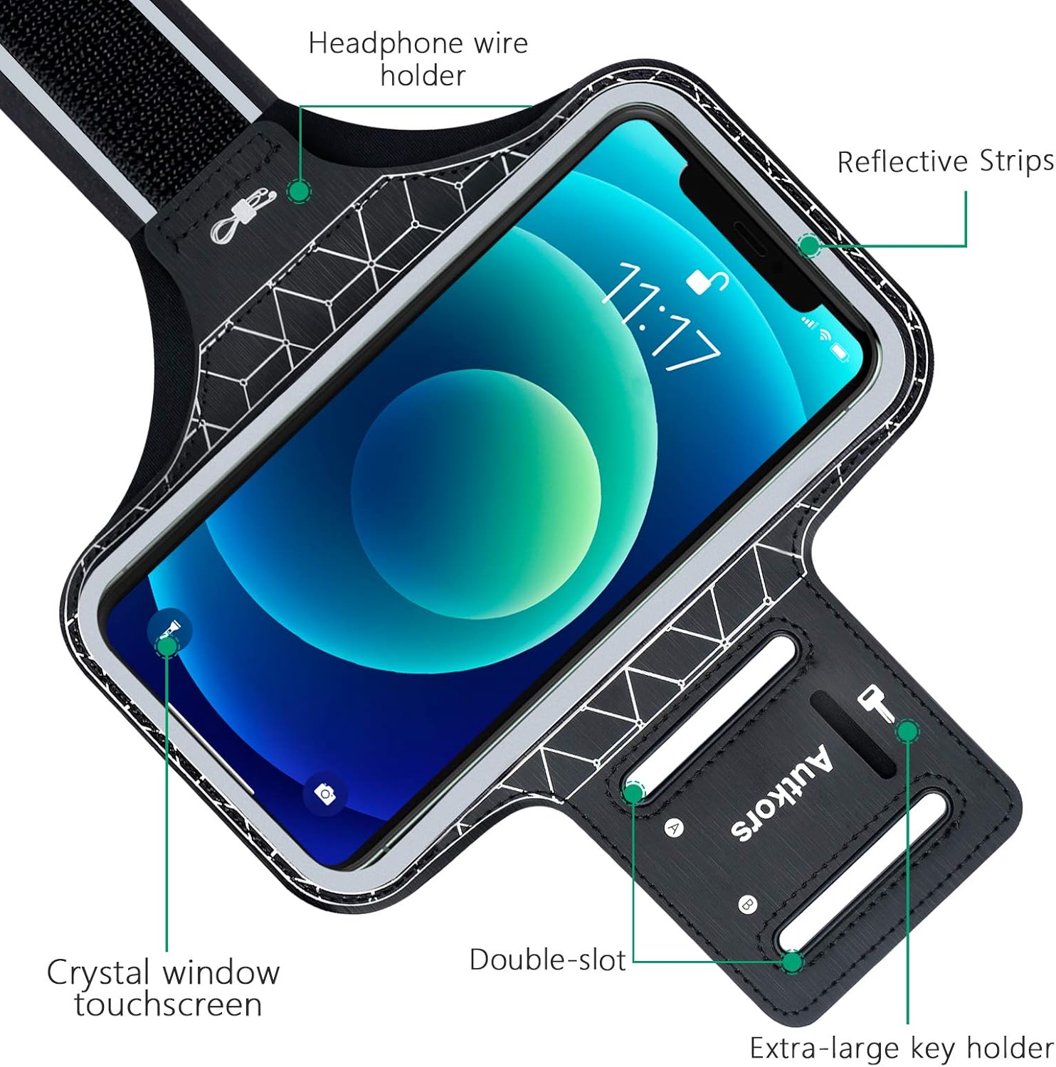 Autkors Running Armband for iPhone 13 Mini/iPhone 12 Mini/SE 2020/11 Pro/XS/X/8/7/6 Plus up to 5.8", Skin-Friendly Sweatproof Sports Phone Armband with Key and Headphone Slot-Perfect for Jogging, Gym