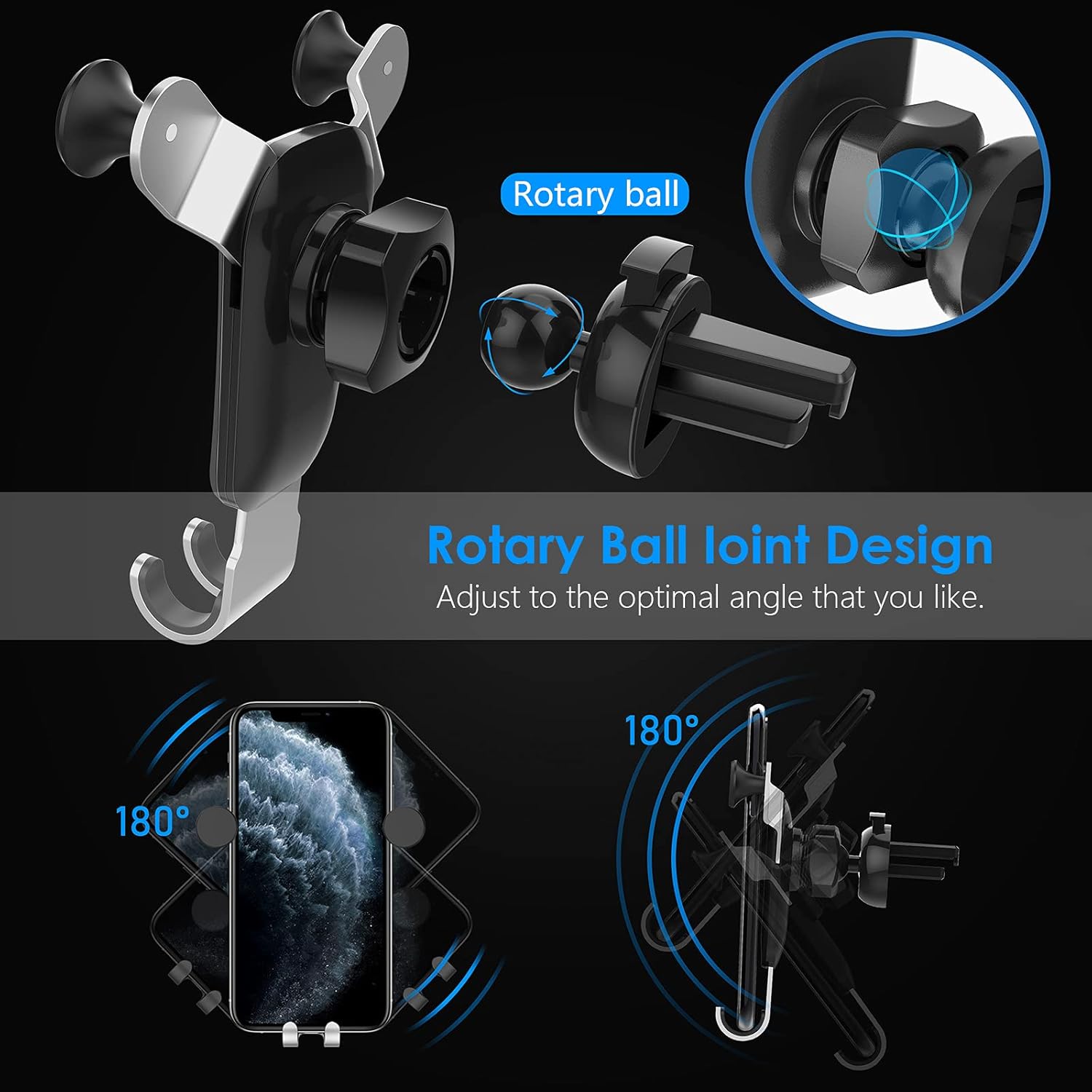 Autkors Car Phone Holder, Air Vent Mount Holder 360° Rotation Universal for Smartphones and GPS 4.7-6.7 Inches