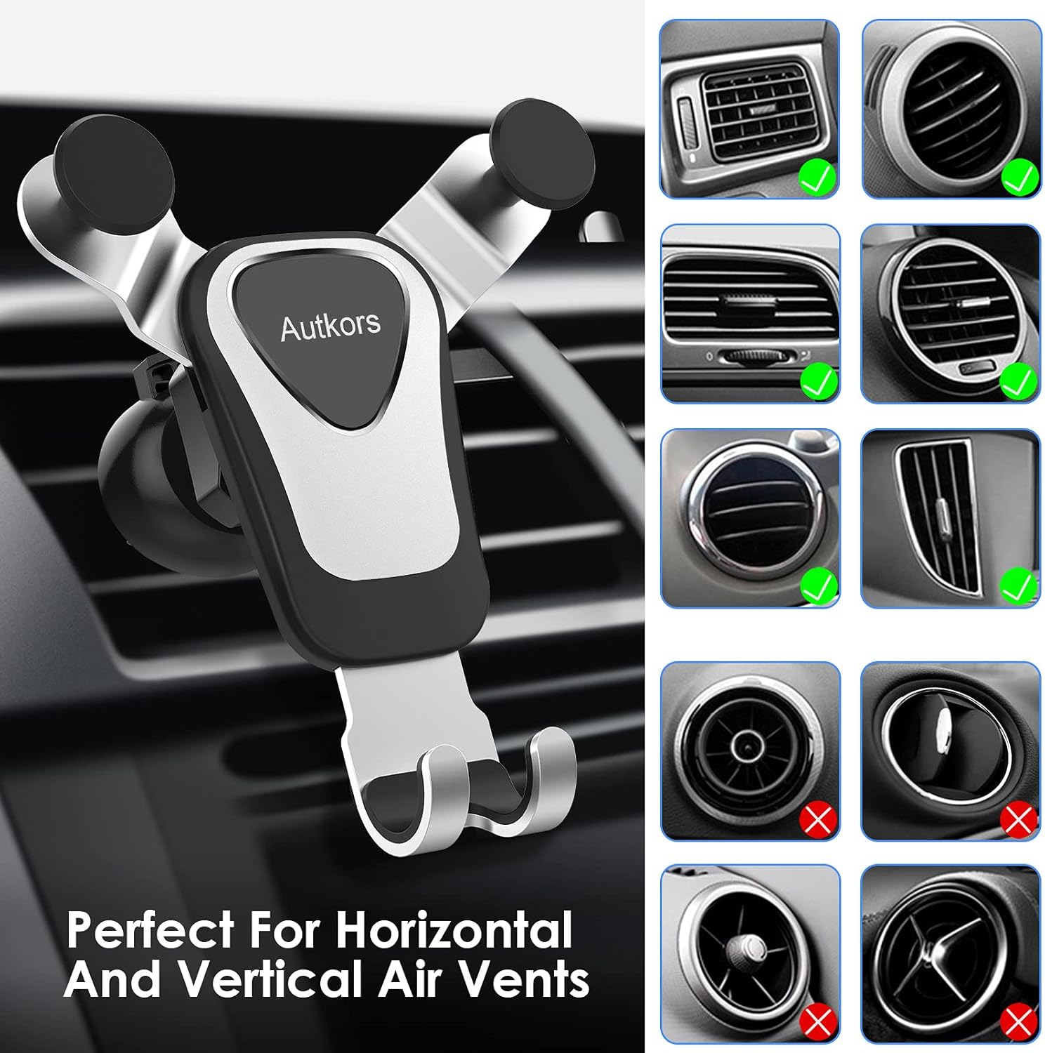 Autkors Car Phone Holder, Air Vent Mount Holder 360° Rotation Universal for Smartphones and GPS 4.7-6.7 Inches