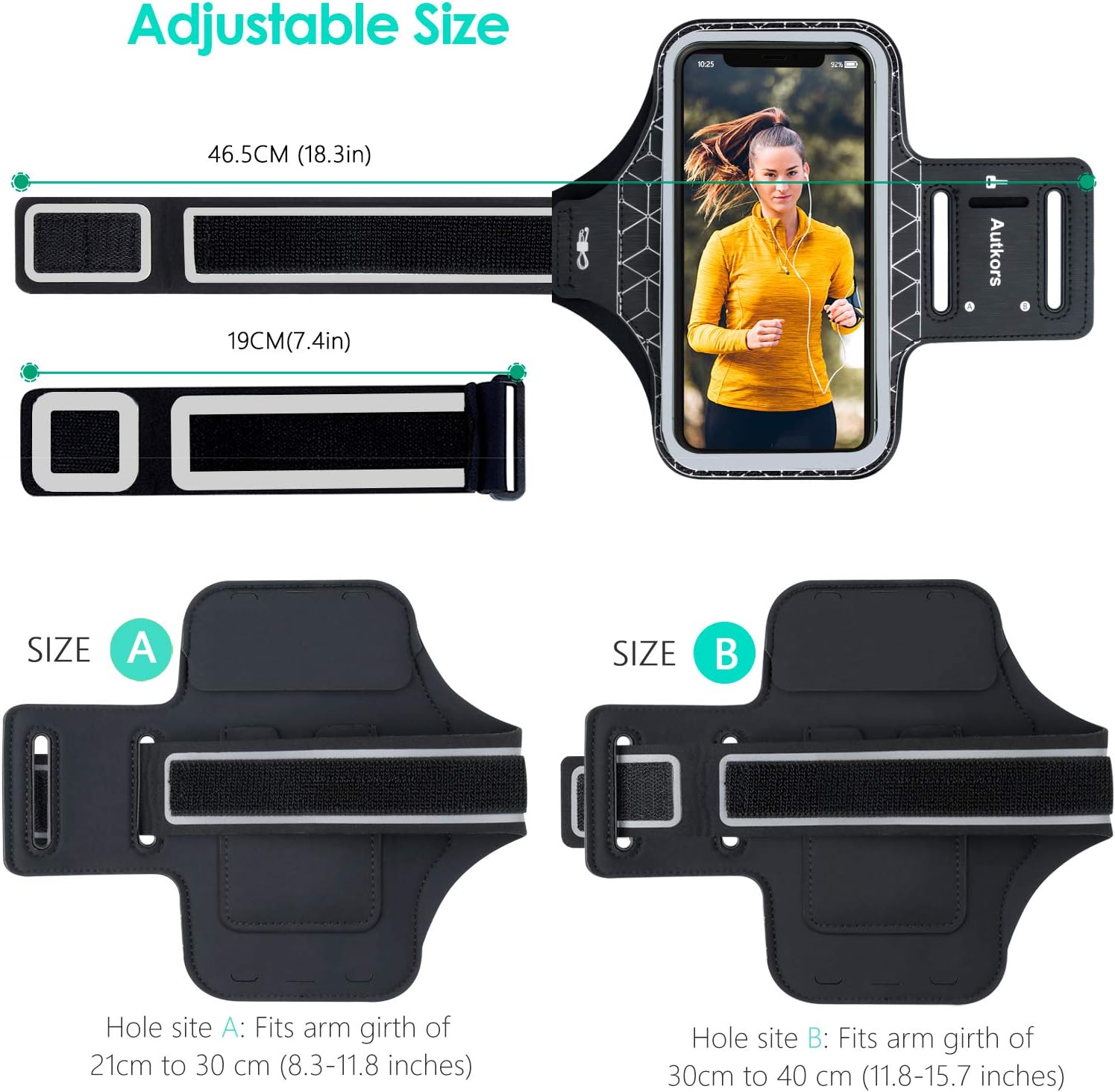 Autkors Running Armband for iPhone14/14 Plus/13/13 Pro/13 Pro Max/12/12 Pro/12 Pro Max/XR up to 6.7", Skin-Friendly Sweatproof Sports Phone Armband with Key and Headphone Slot-Perfect for Jogging, Gym