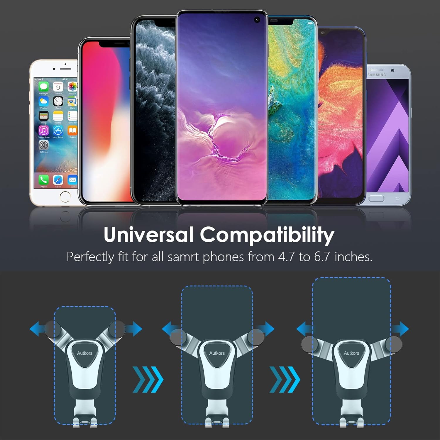 Autkors Car Phone Holder, Air Vent Mount Holder 360° Rotation Universal for Smartphones and GPS 4.7-6.7 Inches