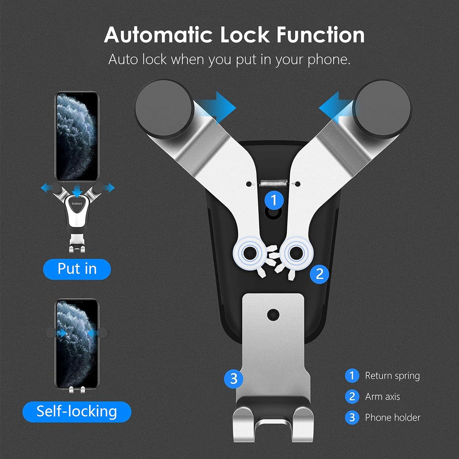 Autkors Car Phone Holder, Air Vent Mount Holder 360° Rotation Universal for Smartphones and GPS 4.7-6.7 Inches
