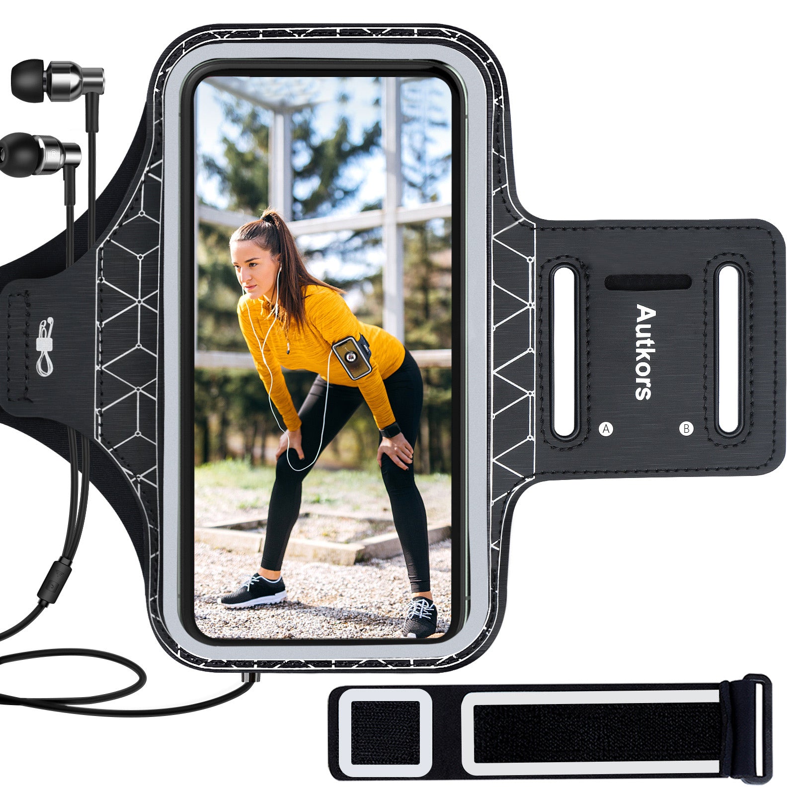 Autkors Running Armband for iPhone 14/14 Pro/13/13 Pro/12/12 Pro/11/11 Pro/XS/XR/X up to 6.1", Skin-Friendly Sweatproof Sports Phone Armband with Key and Headphone Slot-Perfect for Jogging, Gym